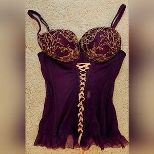 Y2K Philippe Matignon Royal Purple & Gold Lace Up, Boned Corset Top